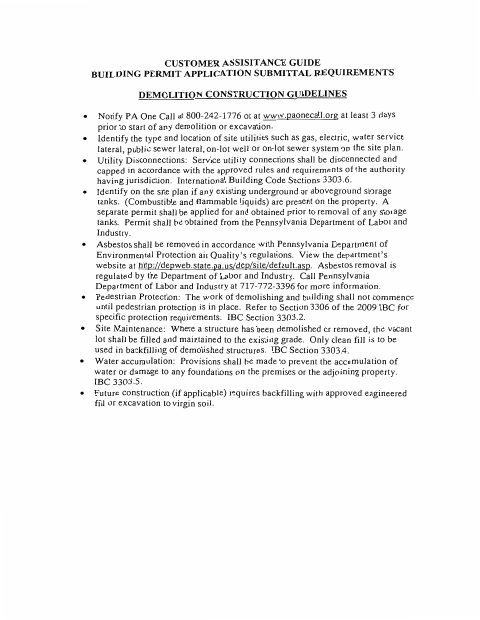 First page of the Building, Electrical, and Demolition Permit Application