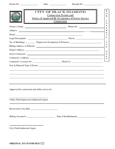 First page of the Connection Permit and Notice of Approval & Acceptance of Sewer Service Connection