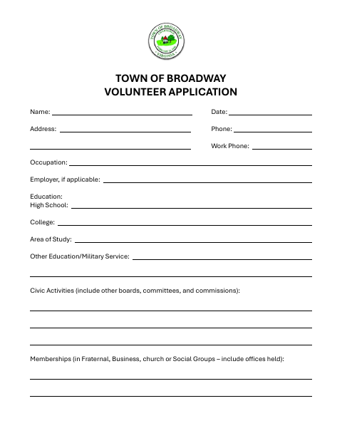 First page of the Volunteer Application