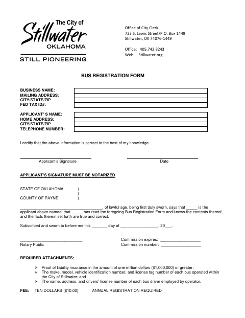 First page of the Bus Registration Form