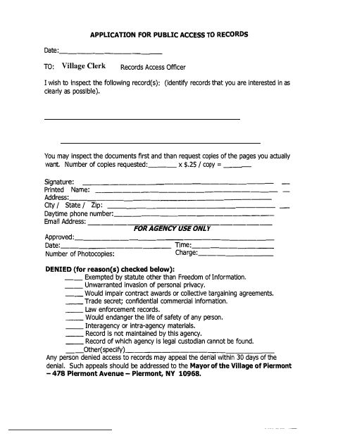 First page of the Application for Public Access to Records