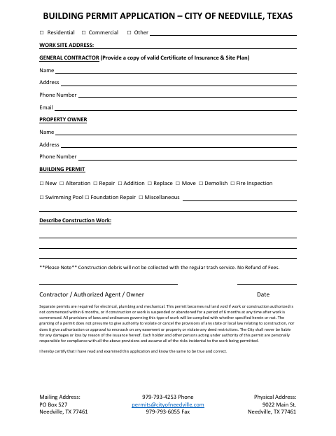 First page of the Building Permit Application