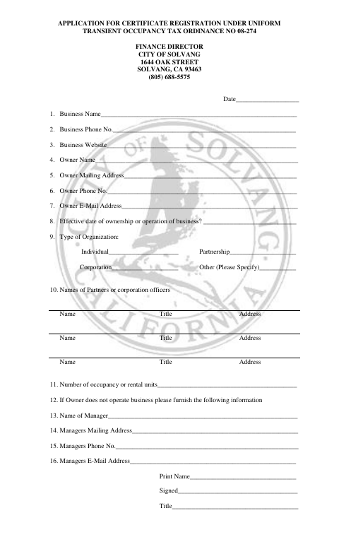 First page of the Application for Certificate Registration