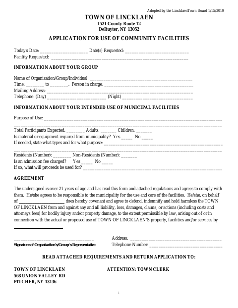First page of the Application for Use of Community Facilities