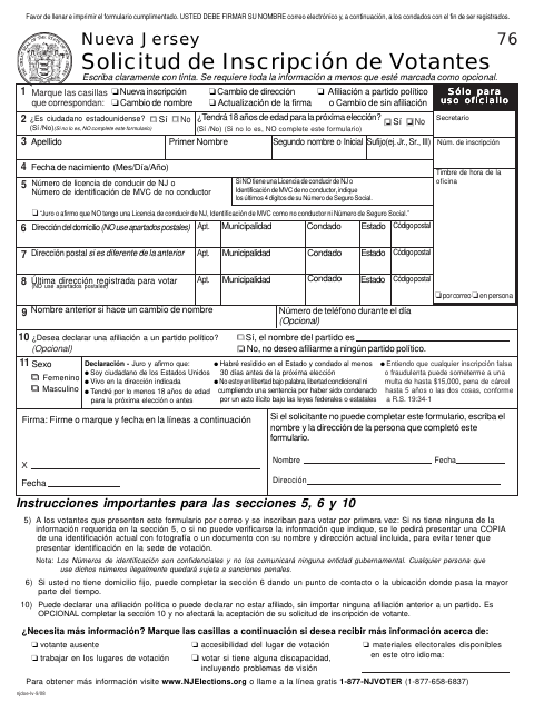 First page of the Voter Registration Application