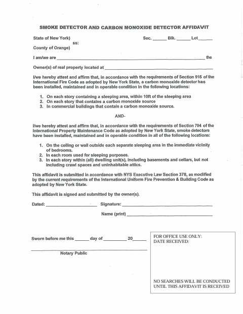 First page of the Smoke Detector and Carbon Monoxide Detector Affidavit
