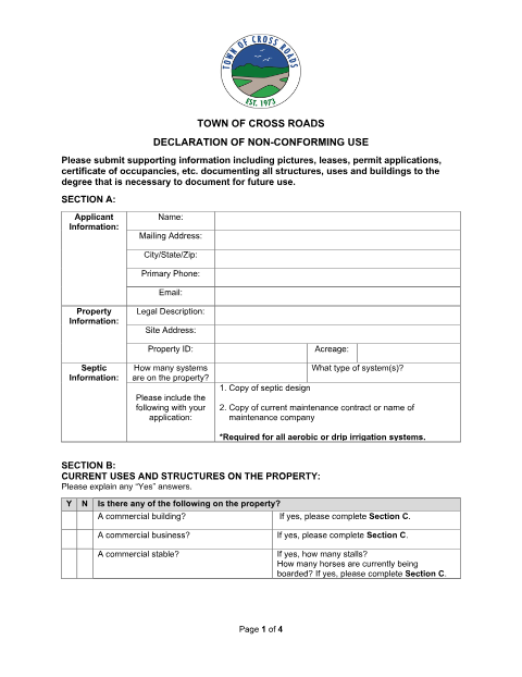 First page of the Declaration of Non-Conforming Use