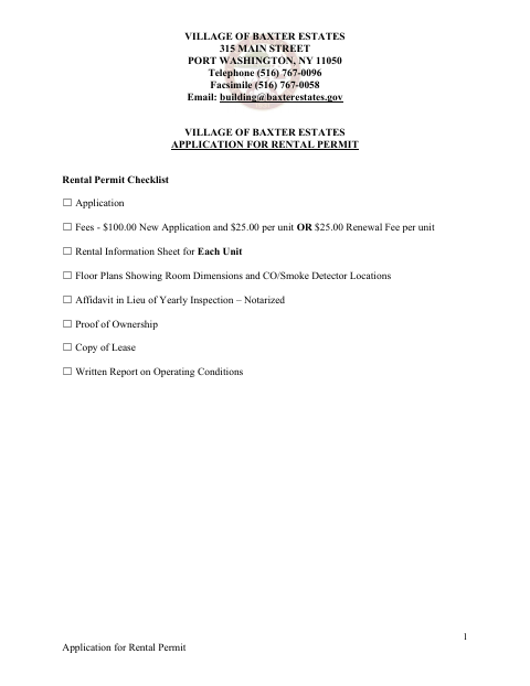 First page of the Rental Permit Application
