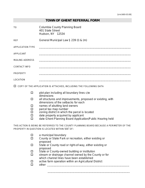 First page of the County Planning Board Referral Form
