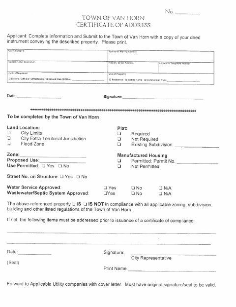 First page of the Certificate of Address
