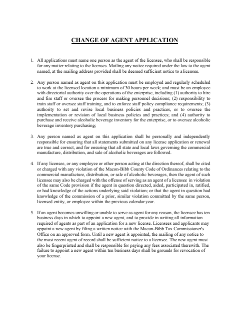 First page of the Change of Agent Application