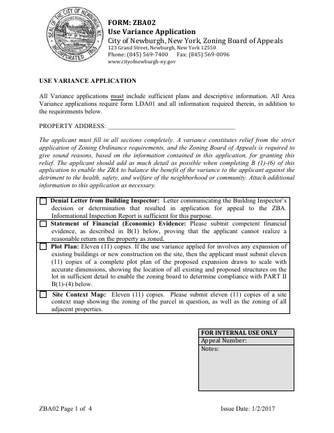 First page of the Use Variance Application