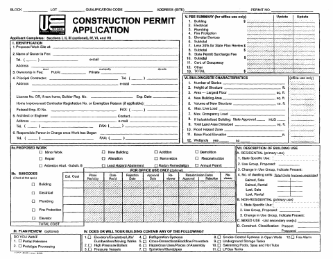 First page of the Construction Permit Application