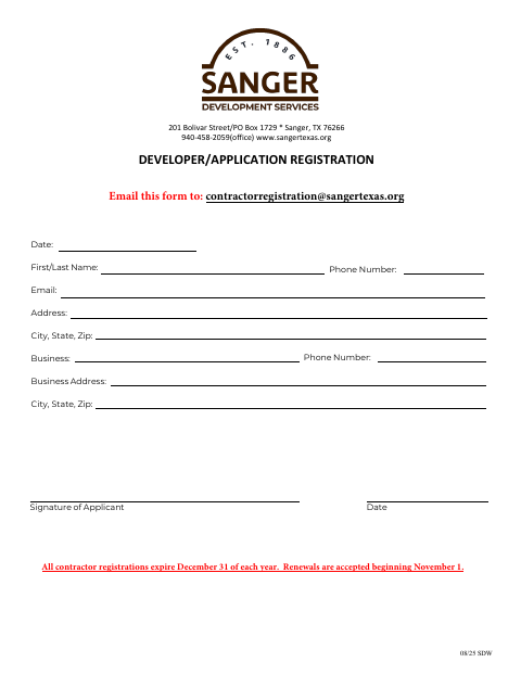 First page of the Developer/Application Registration