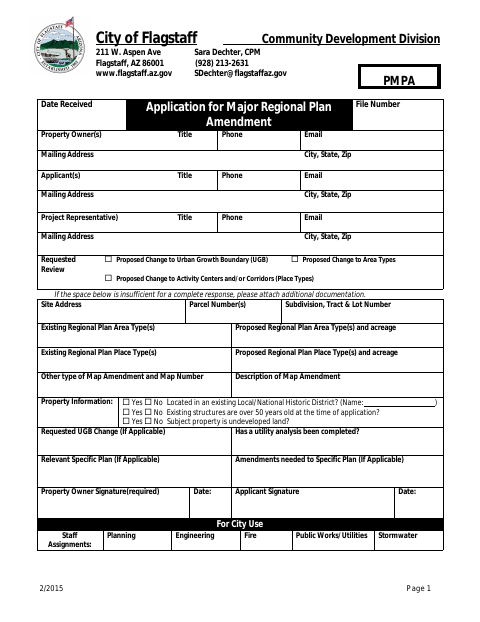 First page of the Application for Major Regional Plan Amendment
