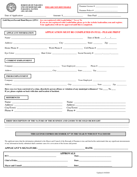 First page of the Gold Buyer Application