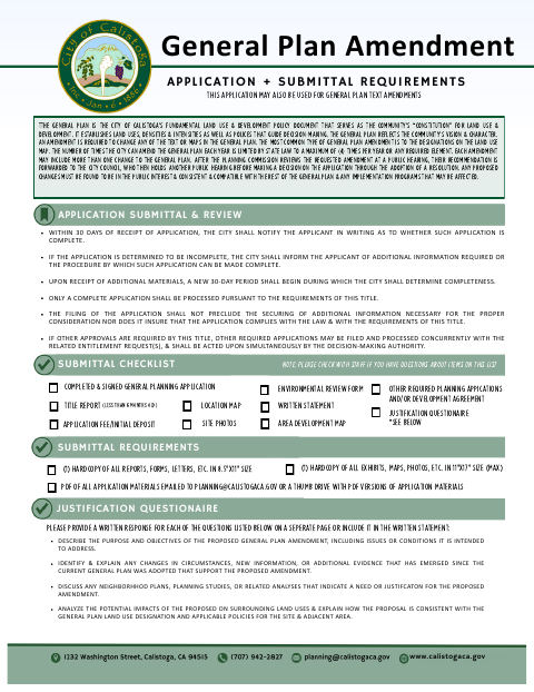 First page of the General Plan Amendment Application
