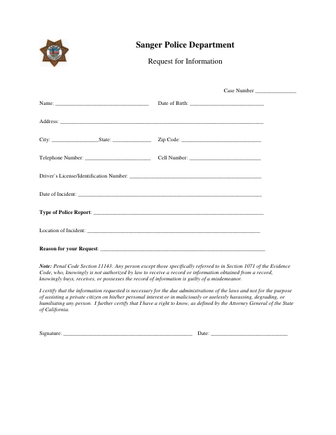 First page of the Police Department Request for Information