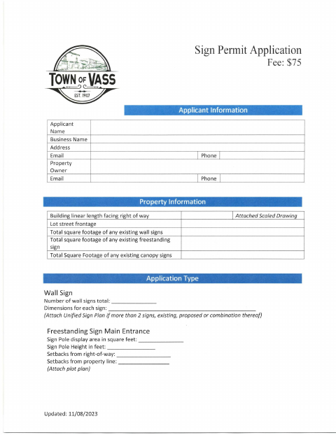 First page of the Sign Permit Application
