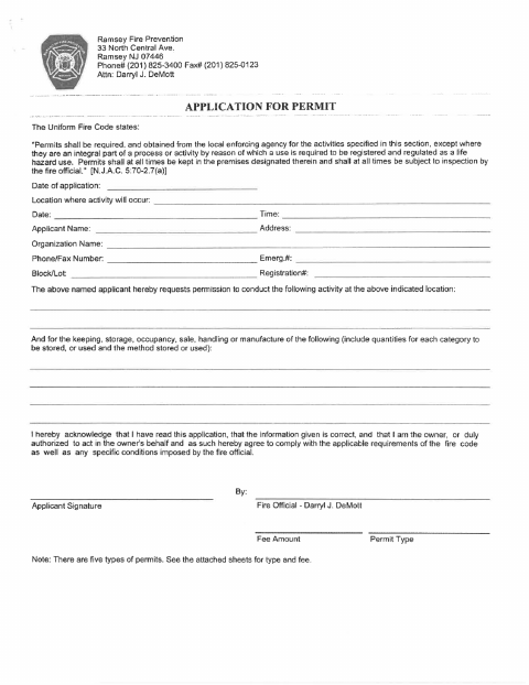 First page of the Fire Safety Permit Application