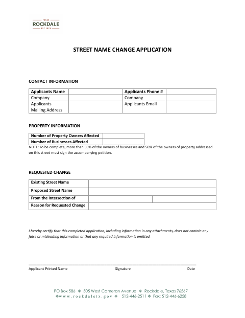 First page of the Street Name Change Application