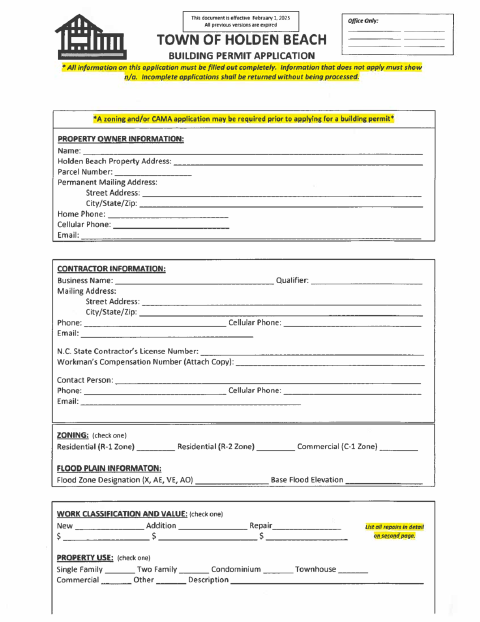 First page of the Building Permit Application