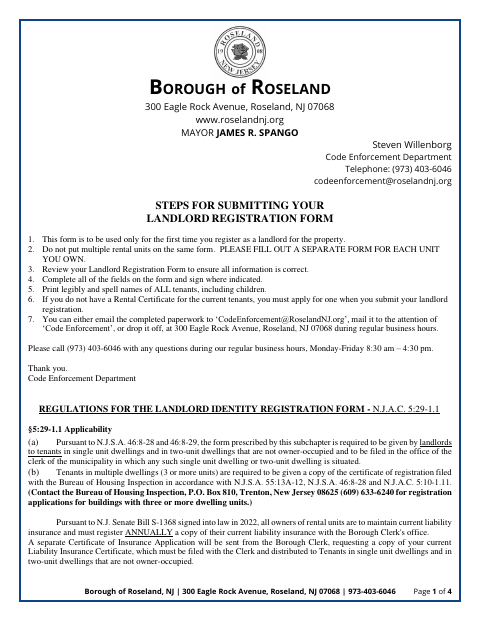 First page of the Landlord Registration Initial