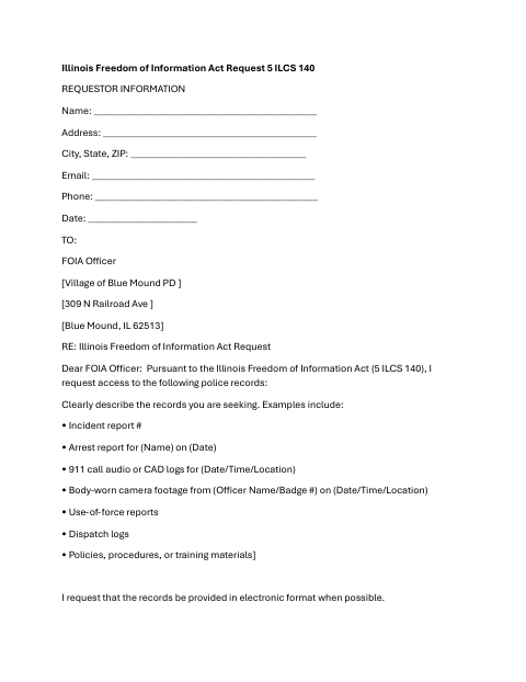 First page of the Illinois Freedom of Information Act Request