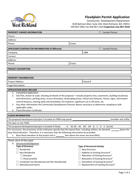 First page of the Floodplain Permit Application