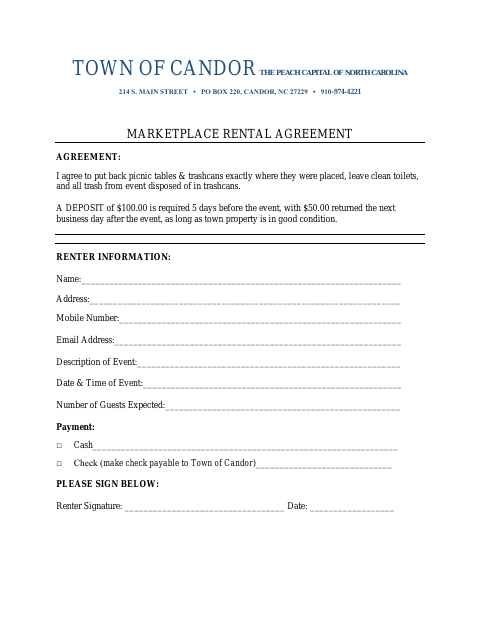 First page of the Marketplace Rental Agreement