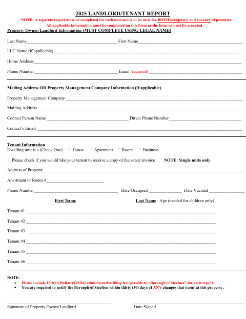 First page of the Landlord/Tenant Report Form