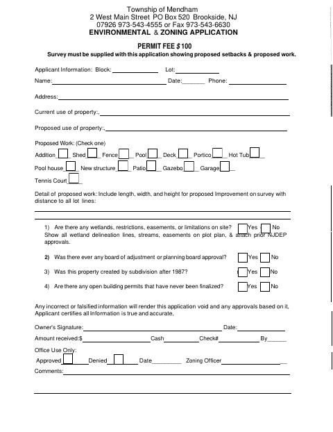 First page of the Environmental & Zoning Application