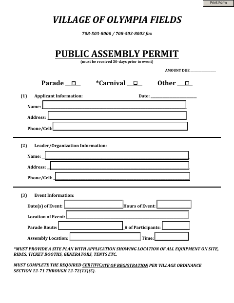 First page of the Public Assembly Permit