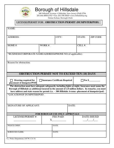 First page of the Obstruction Permit Application