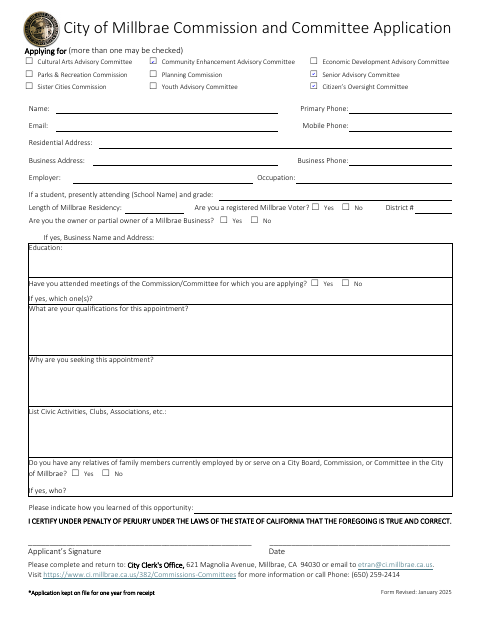 First page of the Commission and Committee Application