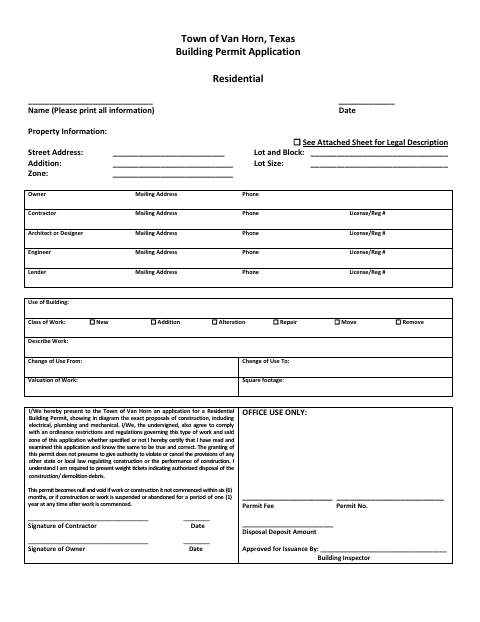 First page of the Residential Building Permit Application