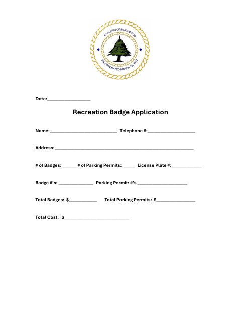 First page of the Recreation Badge Application