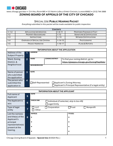 First page of the Special Use Public Hearing Packet