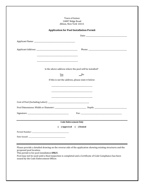 First page of the Application for Pool Installation Permit