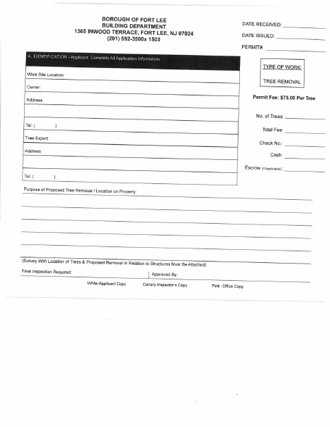 First page of the Tree Removal Permit Application
