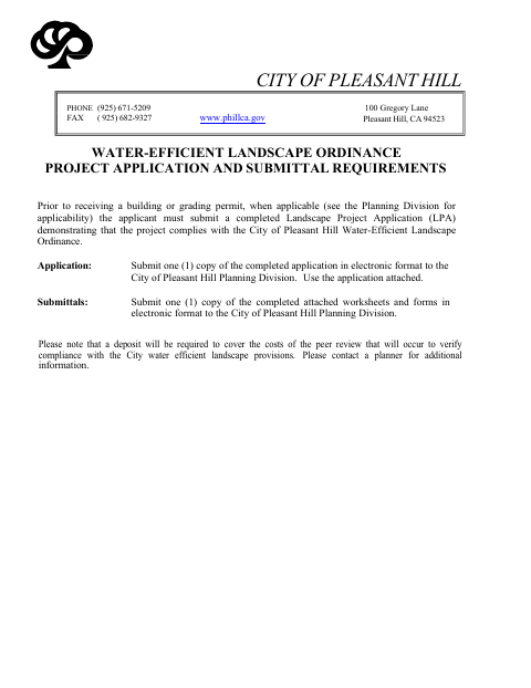 First page of the Water-Efficient Landscape Ordinance Project Application