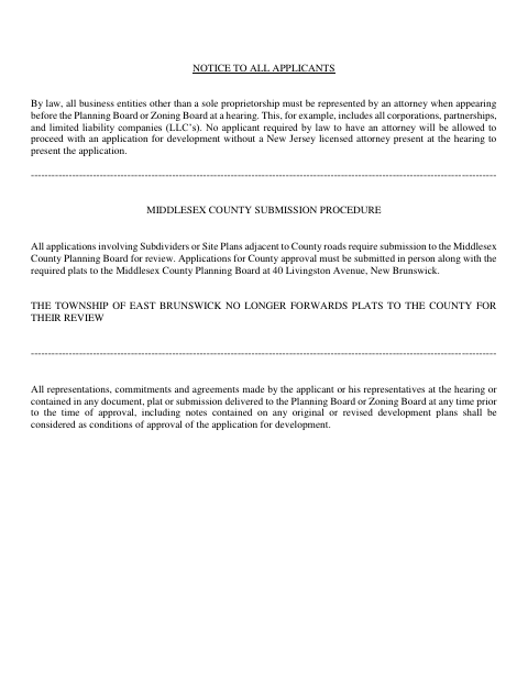 First page of the Planning and Zoning Development Application