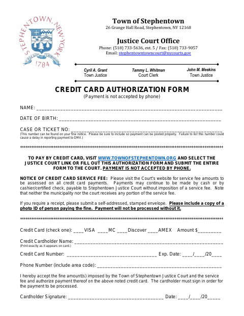 First page of the Credit Card Authorization Form