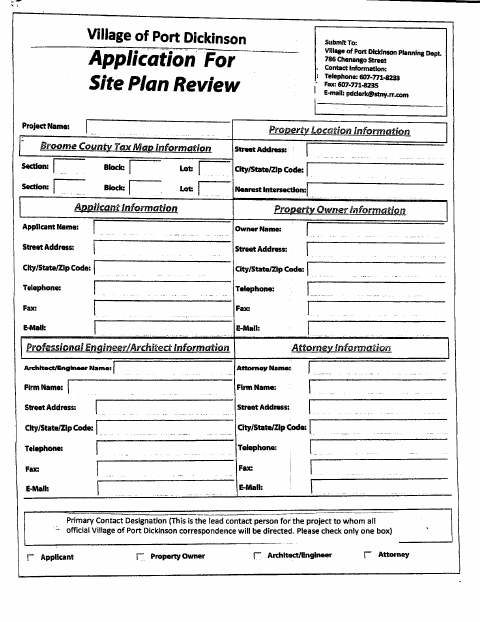 First page of the Application for Site Plan Review