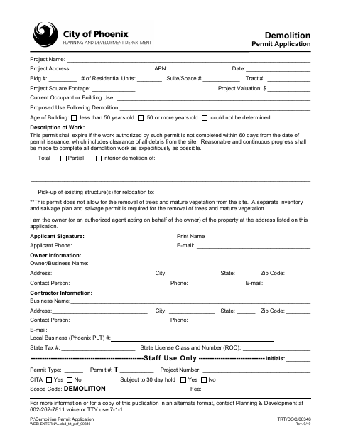 First page of the Demolition Permit Application