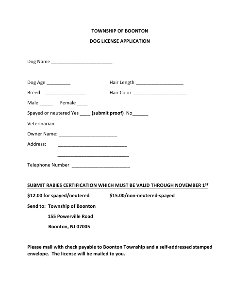 First page of the Dog License Application
