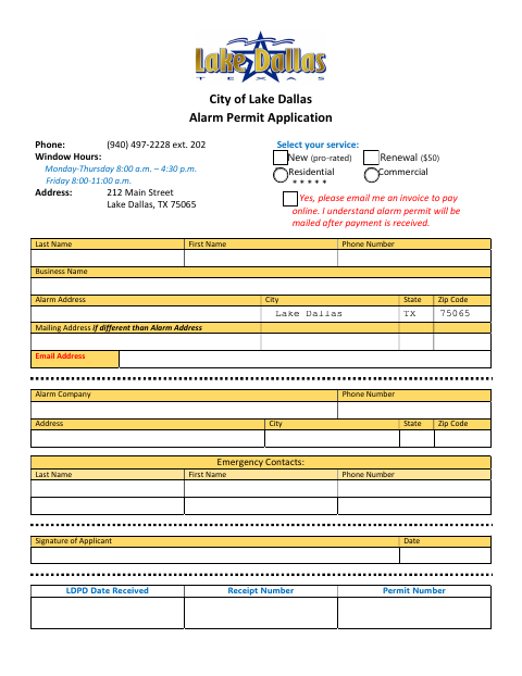 First page of the Alarm Permit Application