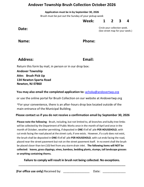 First page of the Brush Collection October 2026 Application