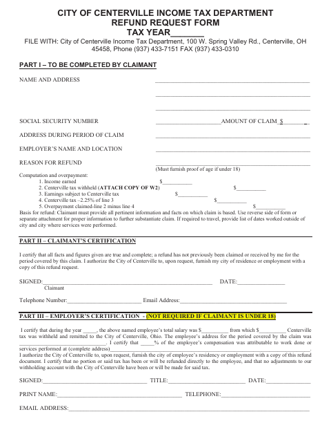 First page of the Income Tax Refund Request Form