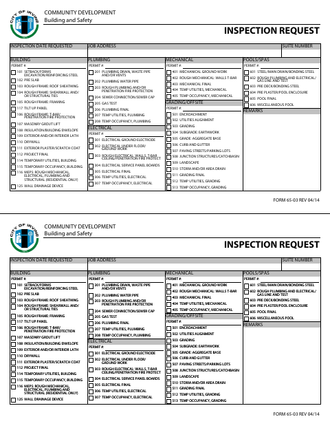 First page of the Inspection Request